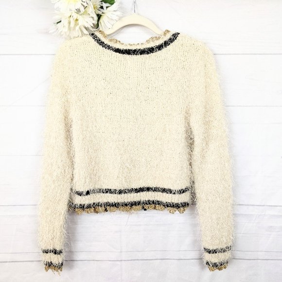 Anthropologie Ceres Cream Gold  Eyelash Cardigan - Picture 6 of 7